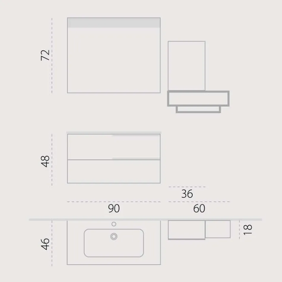 Trä möbler design hängande badrumssats gjord i Italien Cesena Viadurini
