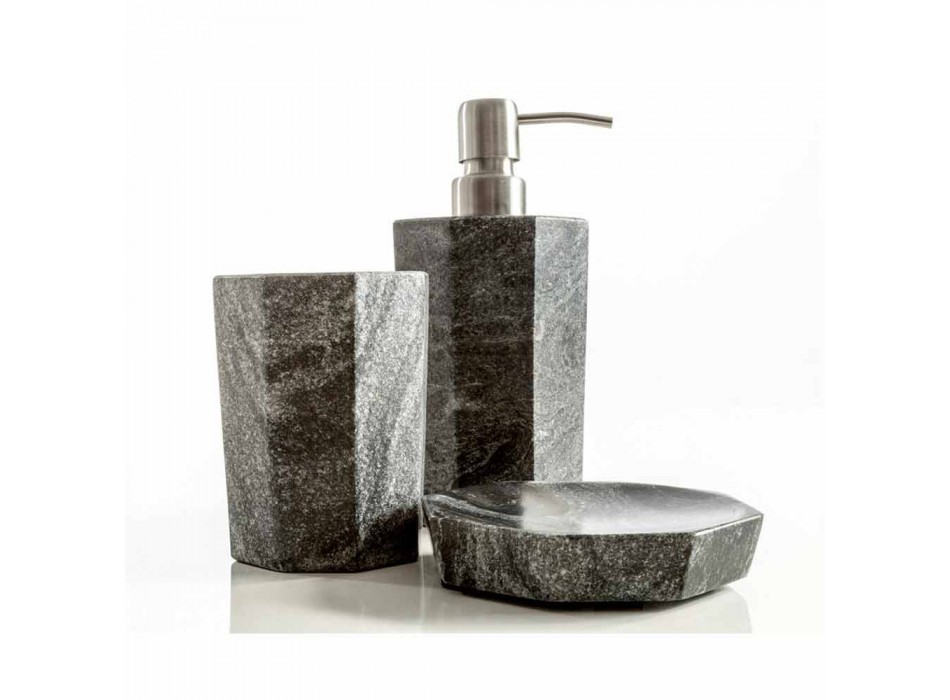 Set med moderna badrumstillbehör i Montafia-vevad grå marmor Viadurini