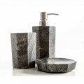 Set med moderna badrumstillbehör i Montafia-vevad grå marmor