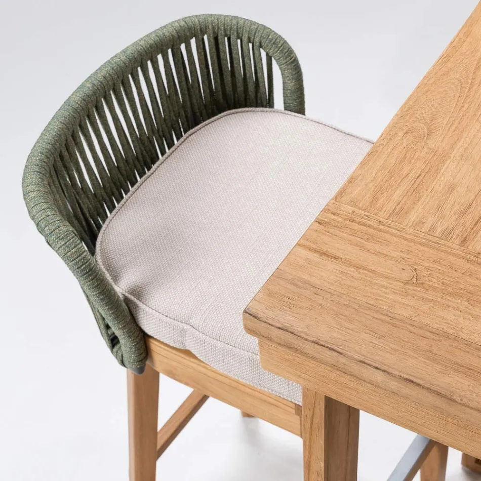 Hög barstol i naturlig teak med dyna - Sidopanel Viadurini