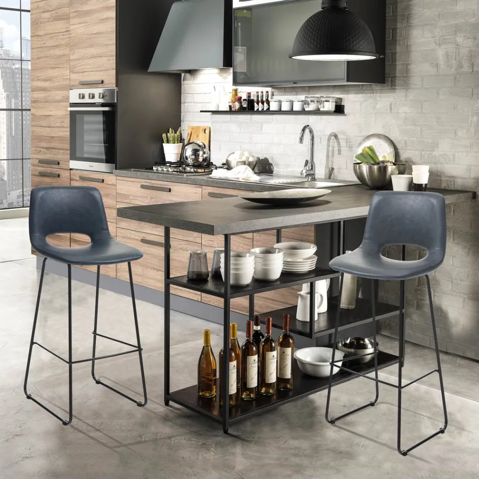 Hög kökspall i syntetiskt läder och svart metall 2 delar - Yuri Viadurini