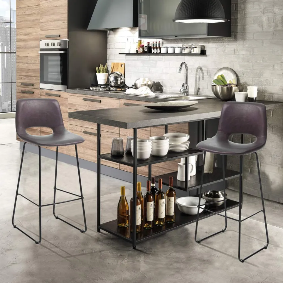 Hög kökspall i syntetiskt läder och svart metall 2 delar - Yuri Viadurini