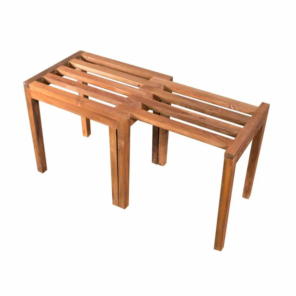Låg utdragbar pall i teak naturfinish - Pomino Viadurini