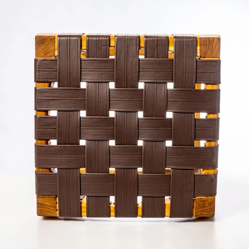 Designer badrumspall gjord av teak med vävd sits - Yucca Viadurini