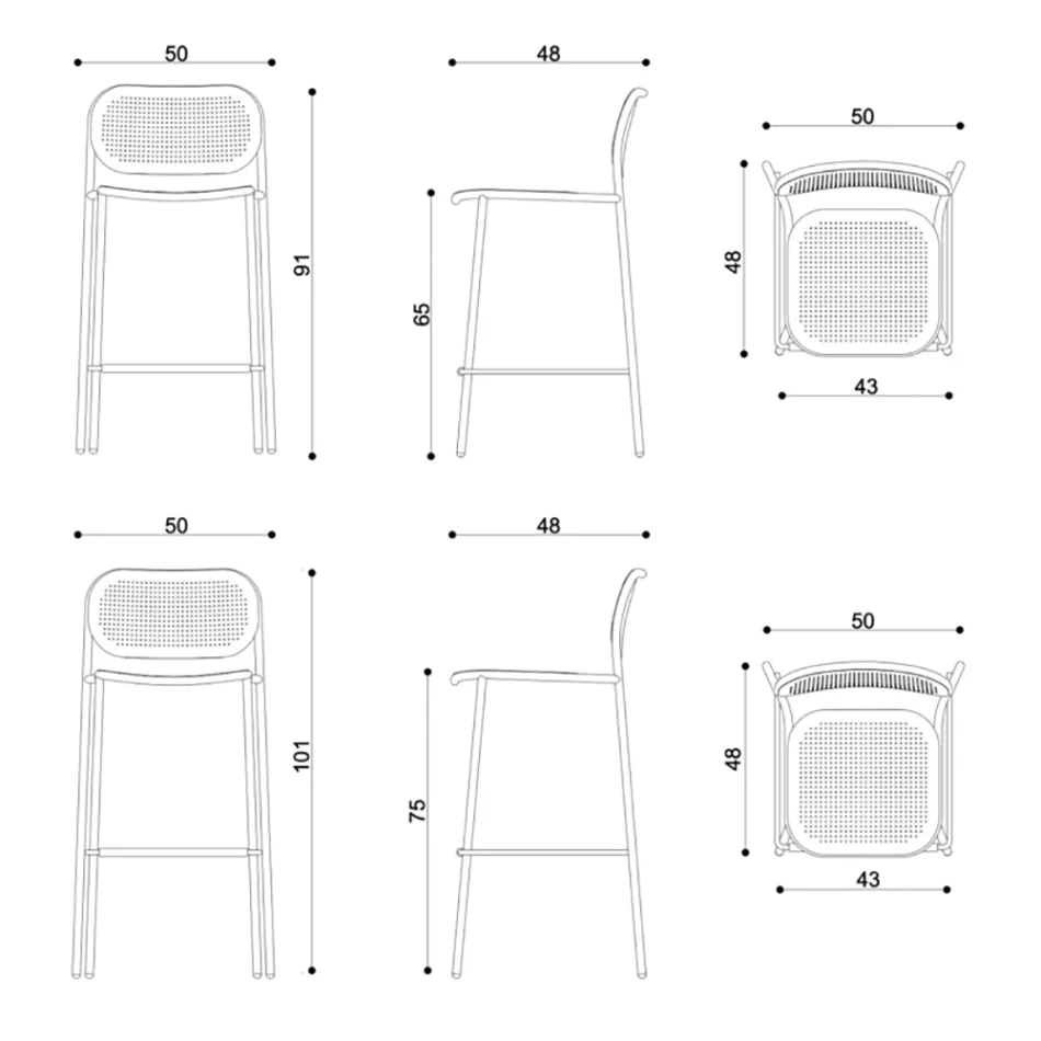 Stapelbar metallpall utomhus tillverkad i Italien 2 delar - Synergy Viadurini