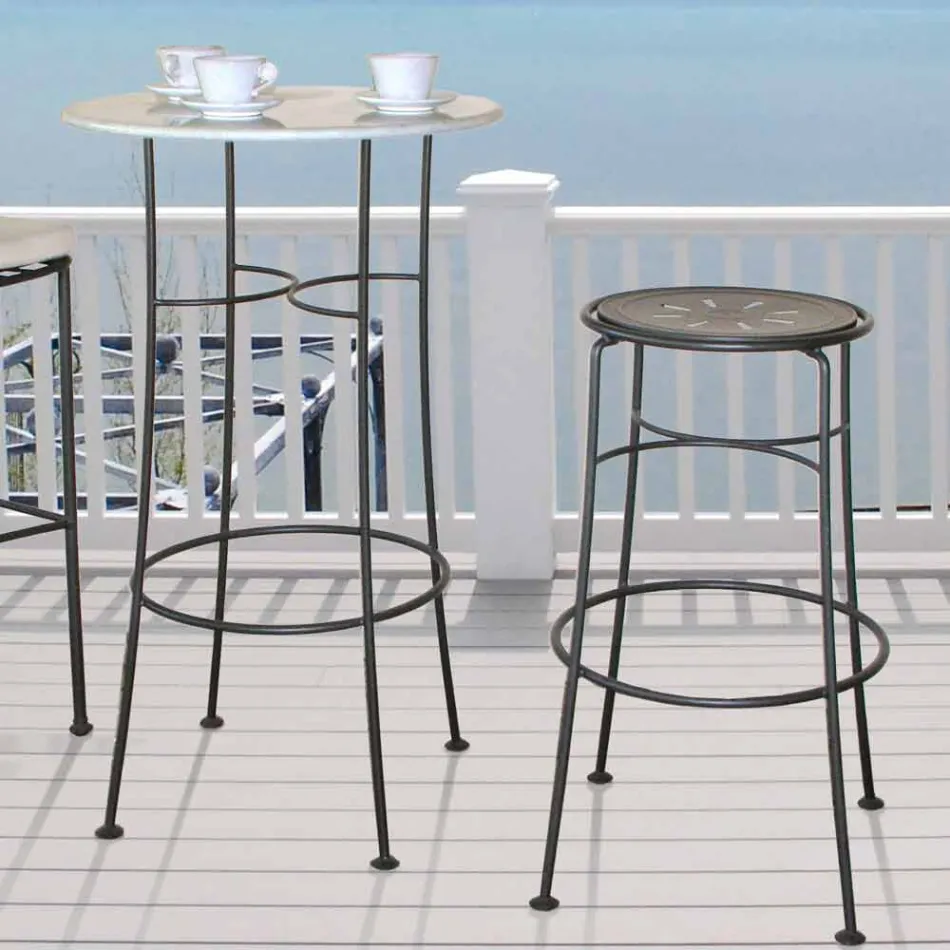 Handgjord trädgårdspall av järn med fotstöd tillverkad i Italien - Sireo Viadurini