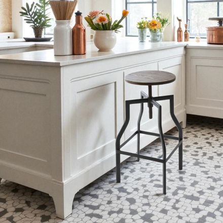 Modern designpall i metall och trä, justerbar Livorno2 Viadurini