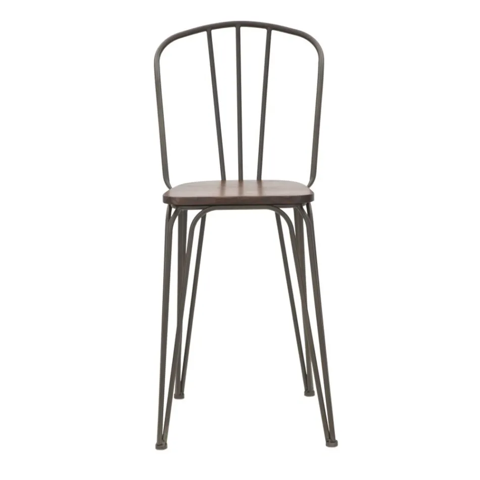 Modern designpall i industriell stil i järn och trä, 2 delar - Erika Viadurini