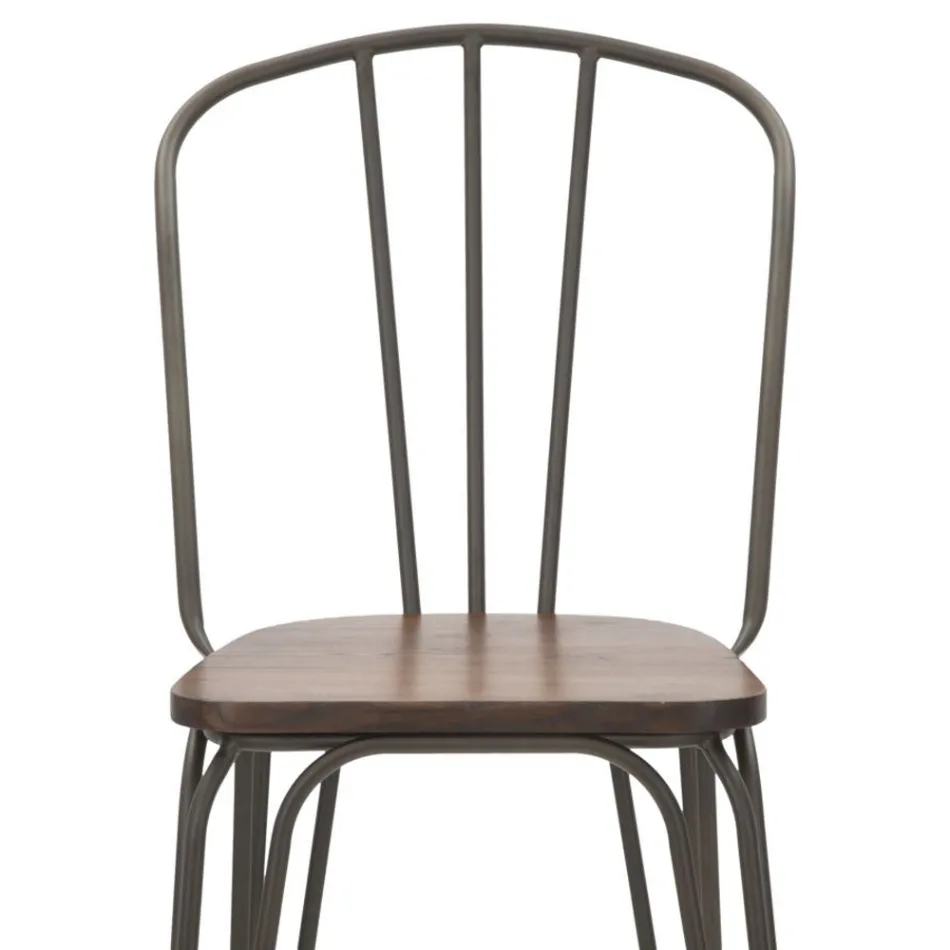 Modern designpall i industriell stil i järn och trä, 2 delar - Erika Viadurini