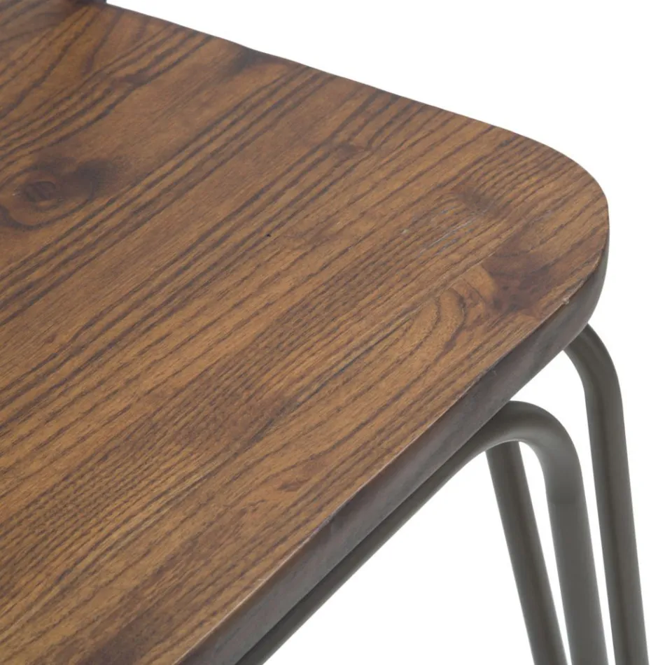 Modern designpall i industriell stil i järn och trä, 2 delar - Erika Viadurini