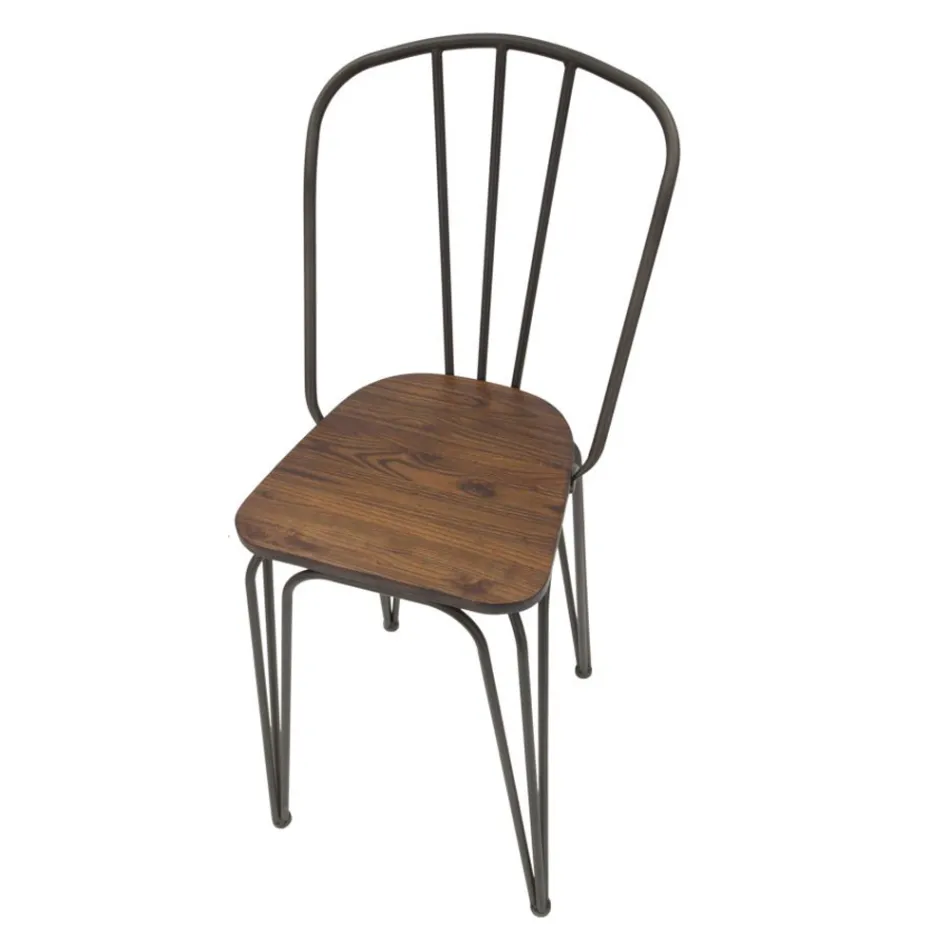 Modern designpall i industriell stil i järn och trä, 2 delar - Erika Viadurini