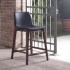 Fast design kökspall i läder och trä Tillverkad i Italien - Rocco Viadurini