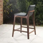 Fast design kökspall i läder och trä Tillverkad i Italien - Rocco Viadurini