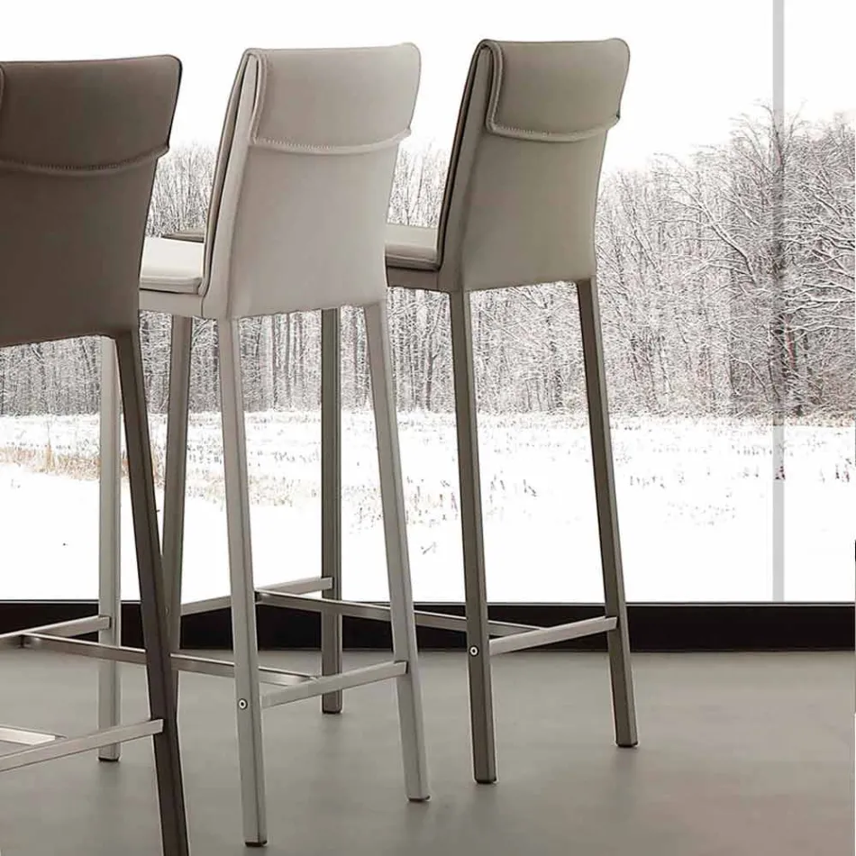 Avföring i metall och stål och modernt ekologiskt läder tillverkat i Italien Prato Viadurini