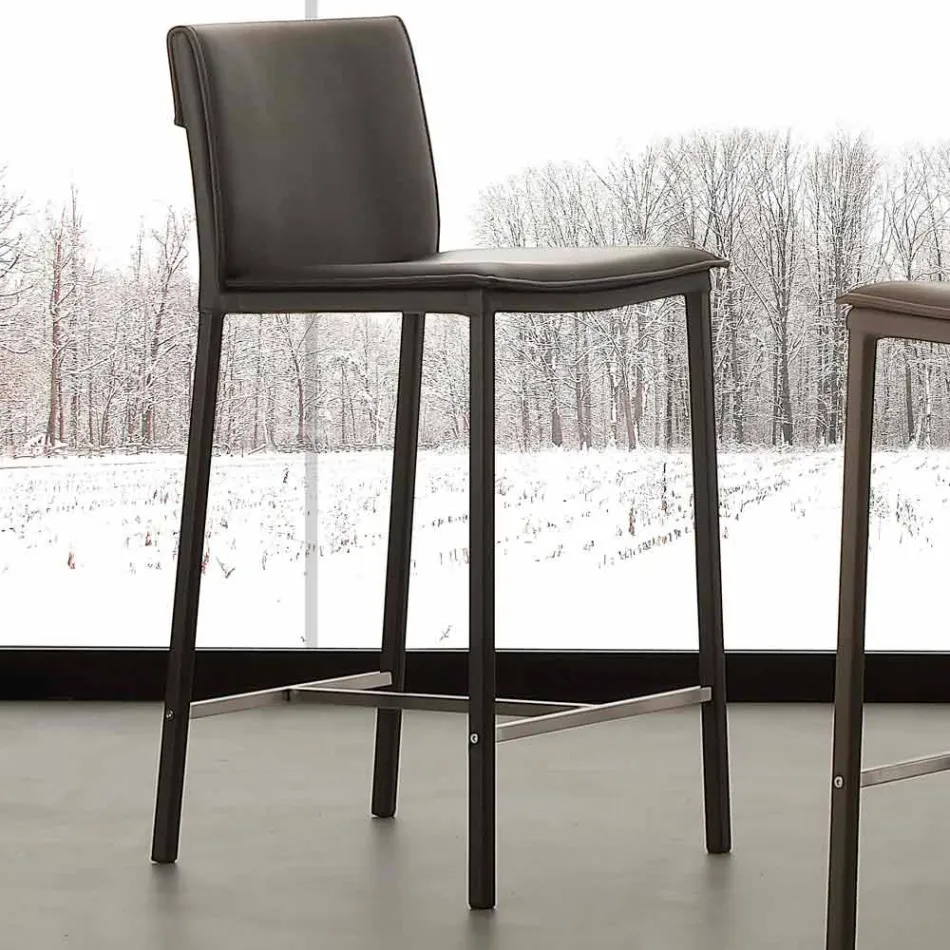 Avföring i metall och stål och modernt ekologiskt läder tillverkat i Italien Prato Viadurini