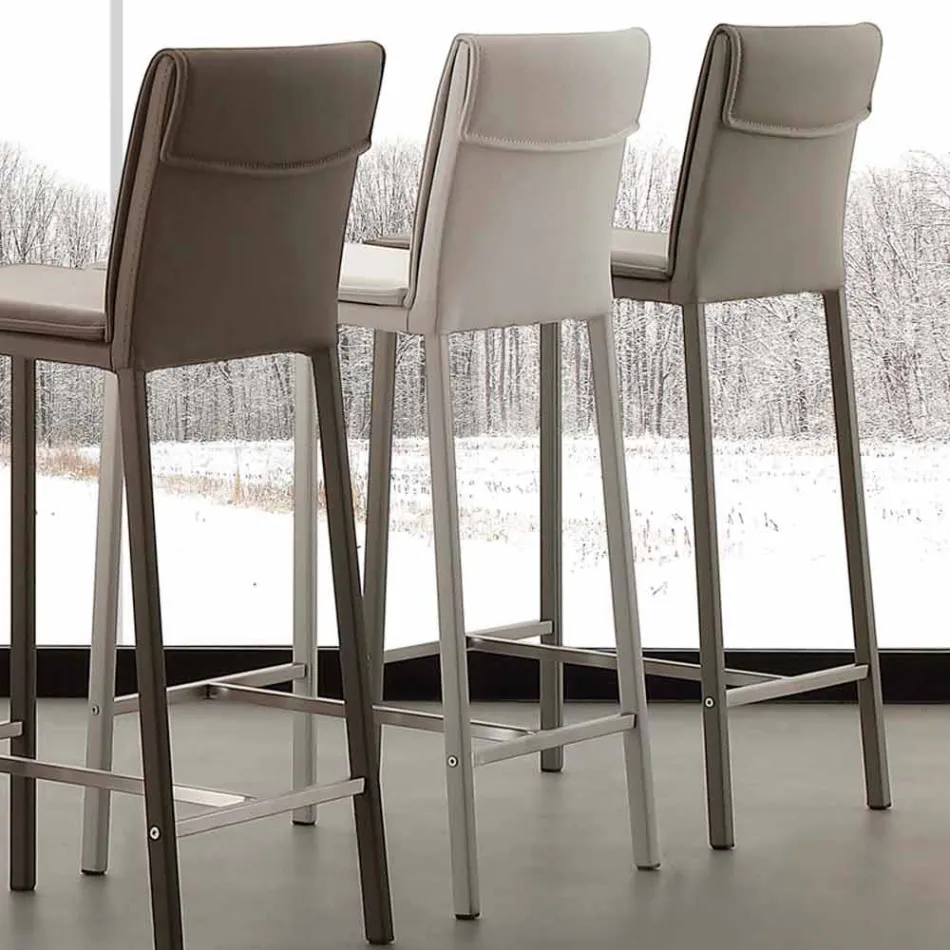 Avföring i metall och stål och modernt ekologiskt läder tillverkat i Italien Prato Viadurini