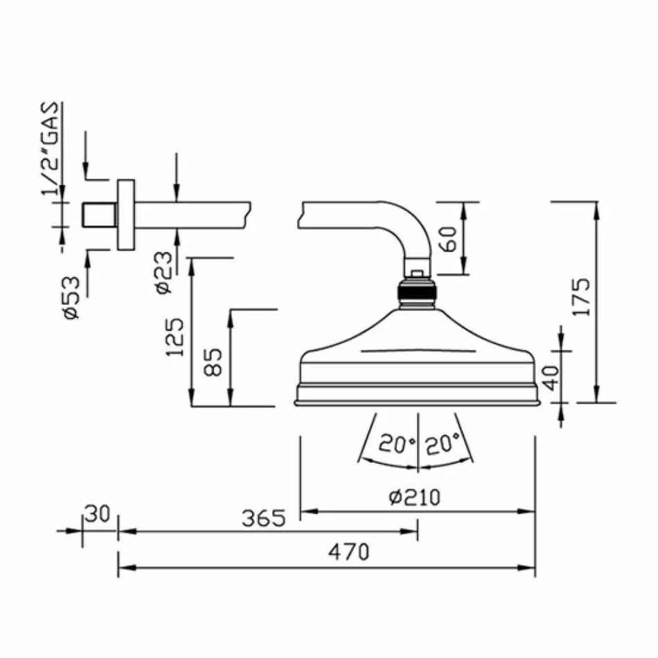 Mässing Enkel Jet Duschhuvud Klassisk Design Tillverkad i Italien - Tenco Viadurini