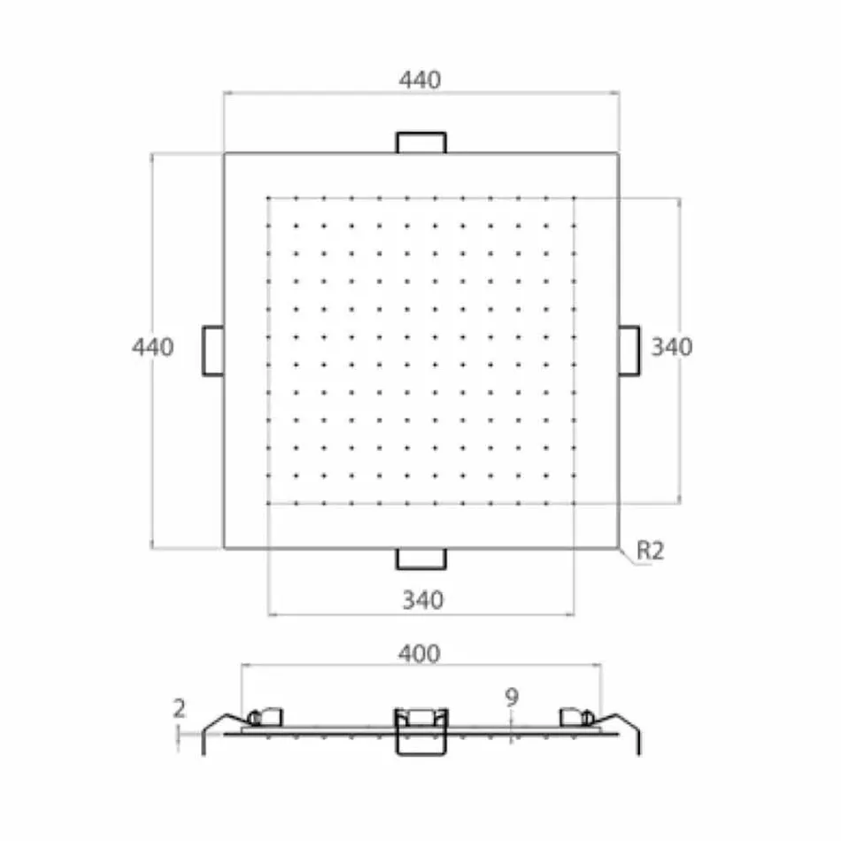 Fyrkantigt takduschhuvud i stål tillverkat i Italien - stärkelse Viadurini