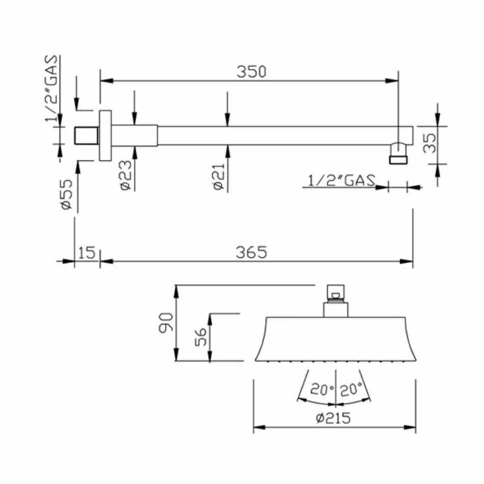 Runt väggduschhuvud i mässing Klassisk stil Tillverkad i Italien - Betto Viadurini