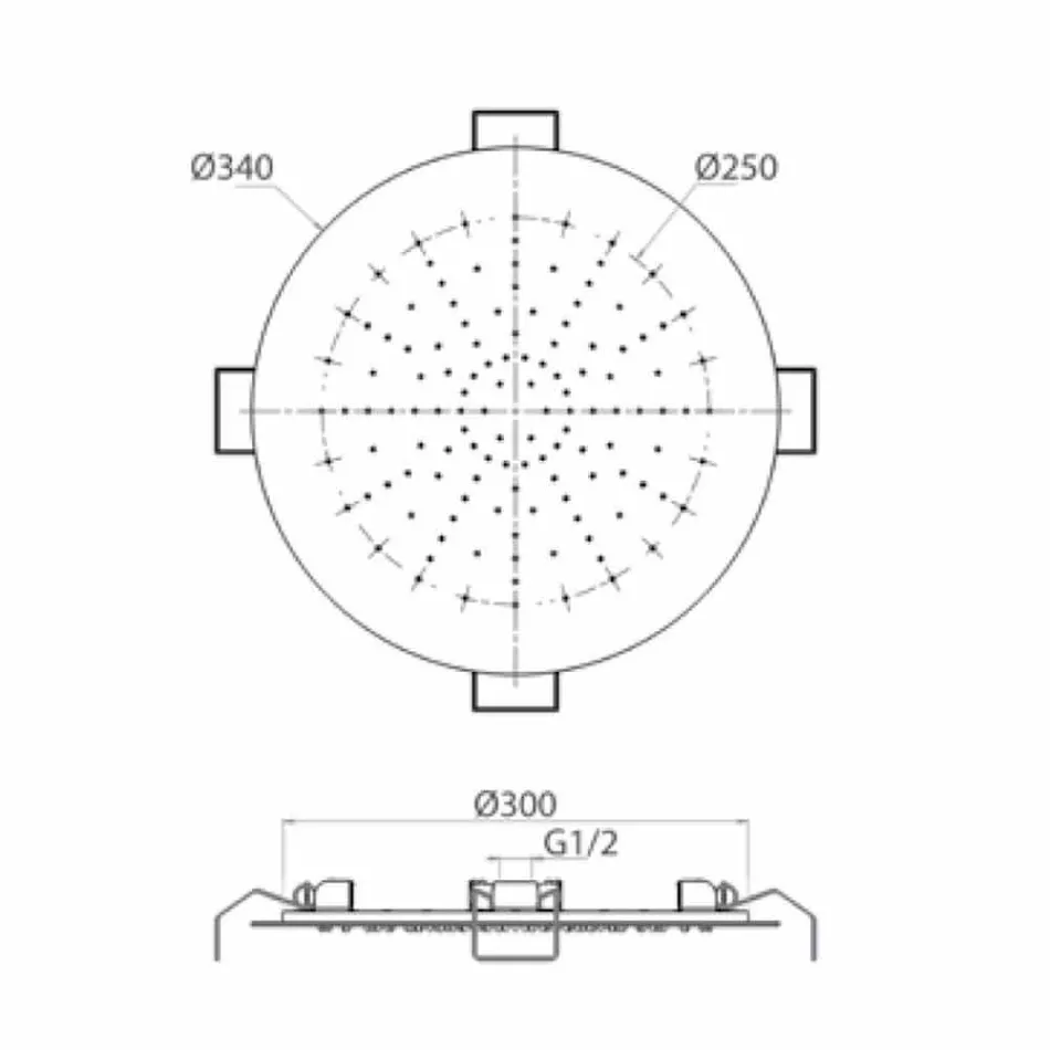 Runt takduschhuvud i modernt stål tillverkat i Italien - Damian Viadurini