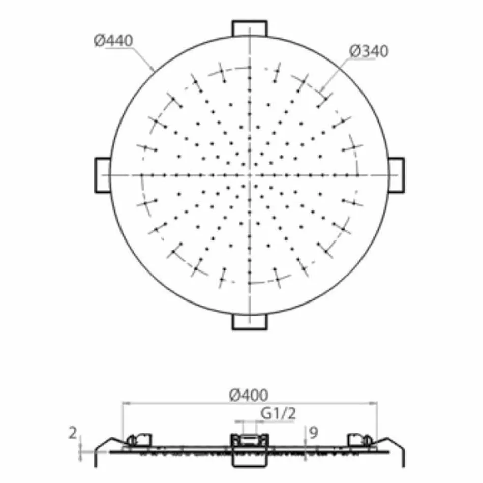 Runt takduschhuvud i modernt stål tillverkat i Italien - Damian Viadurini