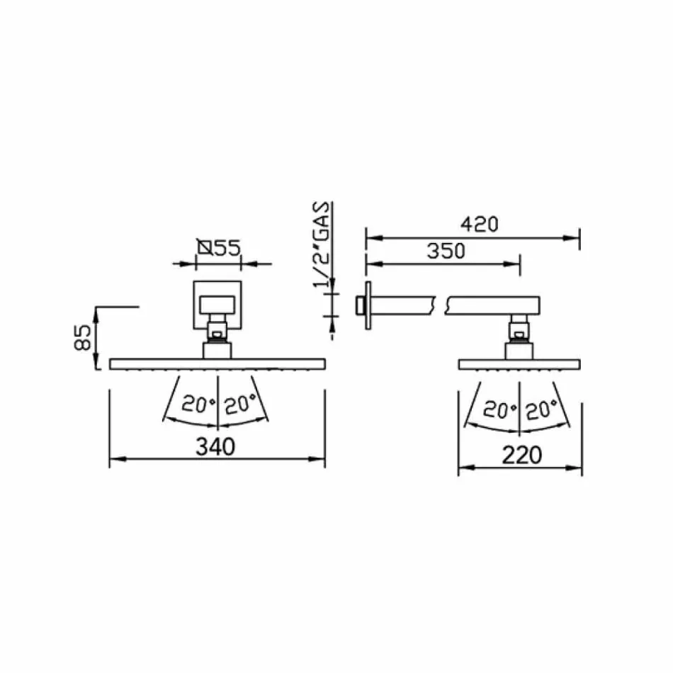 Enkelstråldusch av stål med duscharm i mässing Tillverkad i Italien - Dardo Viadurini