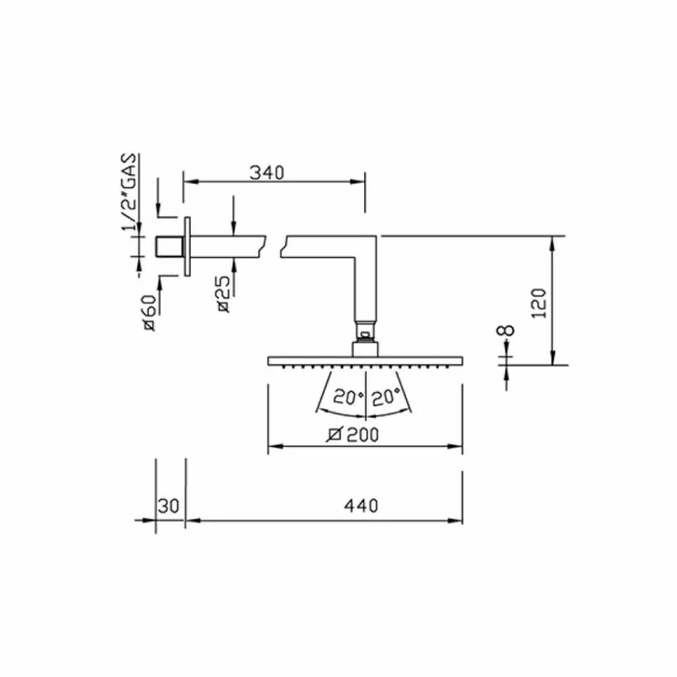 Fyrkantigt duschhuvud med duscharm i mässing Tillverkad i Italien - Sespo Viadurini