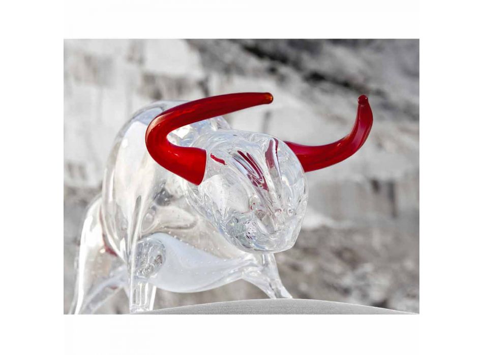 Tjurformad prydnad i rött och genomskinligt glas Tillverkat i Italien - Torero Viadurini