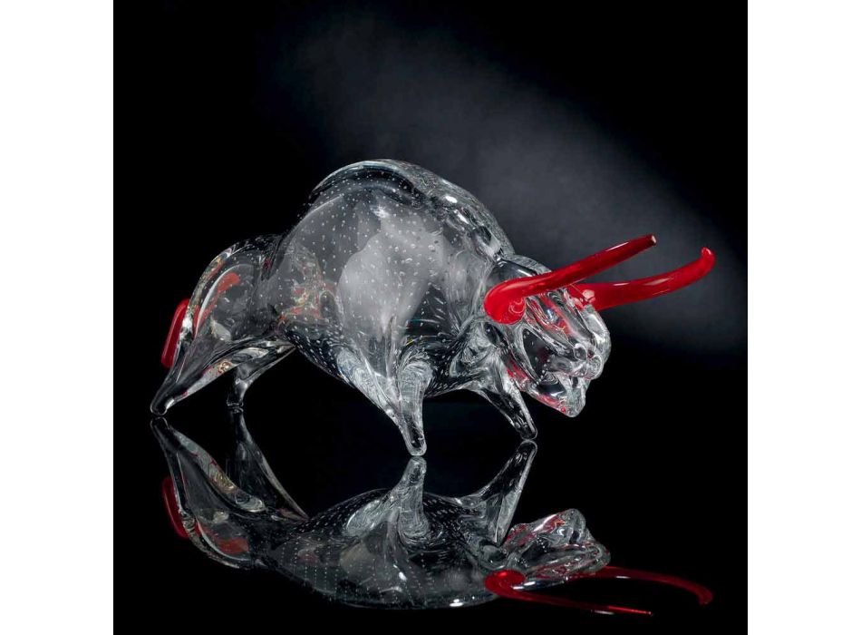 Tjurformad prydnad i rött och genomskinligt glas Tillverkat i Italien - Torero Viadurini
