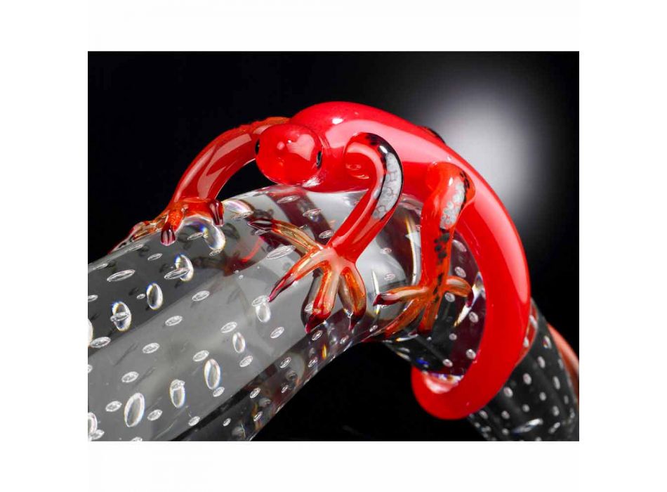 Dekorativ glasprydnad i form av en gecko på ett horn tillverkat i Italien - Corino Viadurini