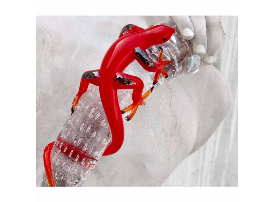 Dekorativ glasprydnad i form av en gecko på ett horn tillverkat i Italien - Corino Viadurini
