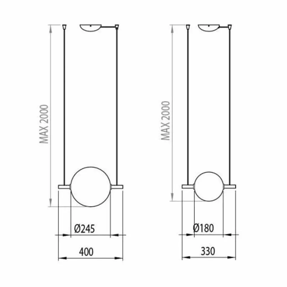 Designupphängning i glas och mässing med LED-ljus, 3 storlekar - Alma av Il Fanale Viadurini