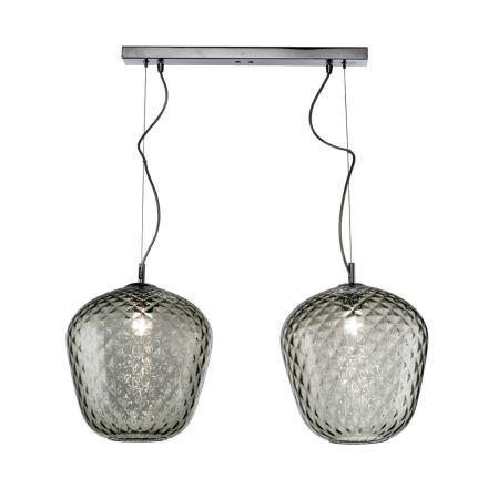 Pendellampa med två ljuskällor och linjär stång i glas och metall Tillverkad i Italien - Elisia Viadurini