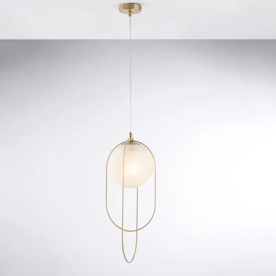 Förkromad järnhänglampa med klot Tillverkad i Italien för inredning - Oslo Viadurini