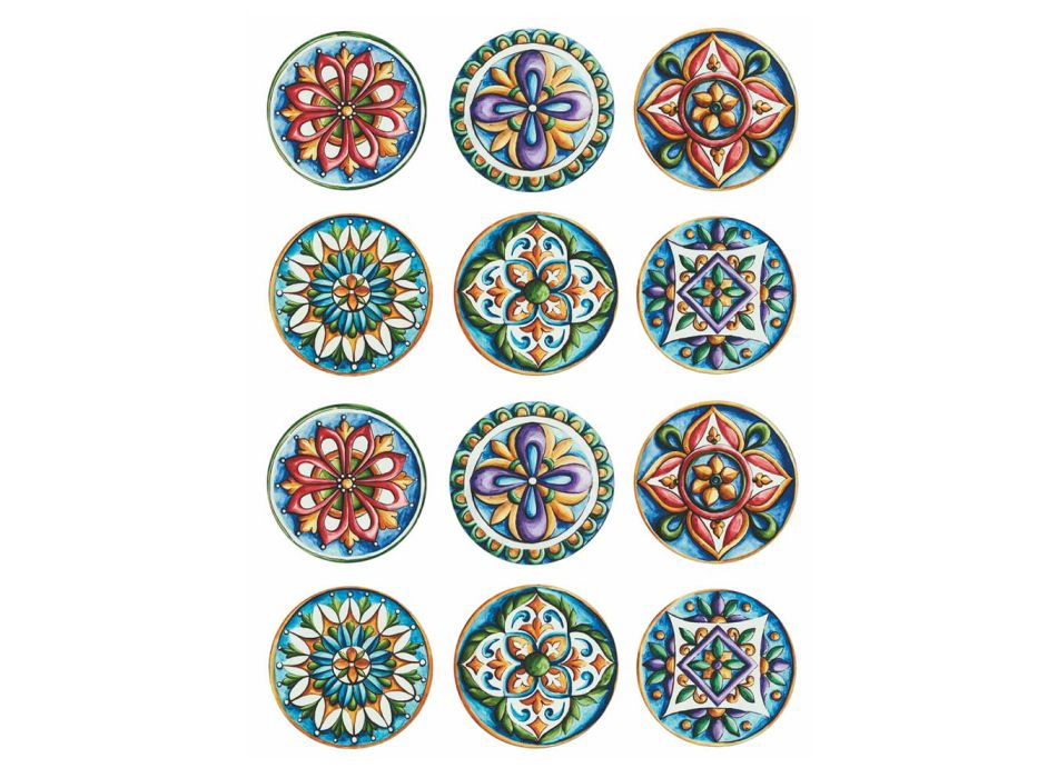 Runda tallrikar i färgad plast med majolika 12 delar - Maia Viadurini
