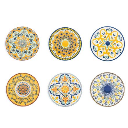 Runda tallrikar i färgad plast sicilianska dekorationer 12 delar - Trapani Viadurini