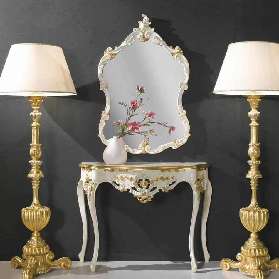 Fir-träväggspegel, konsol, tillverkad i Italien mdf topp Gianluca Viadurini