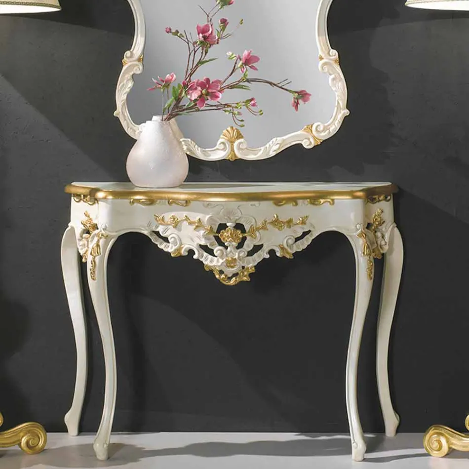 Fir-träväggspegel, konsol, tillverkad i Italien mdf topp Gianluca Viadurini