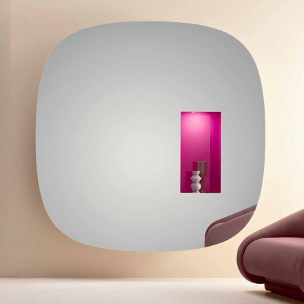 Väggspegel med LED-ljus och rosa fack Minimal design vardagsrum - Matris Viadurini