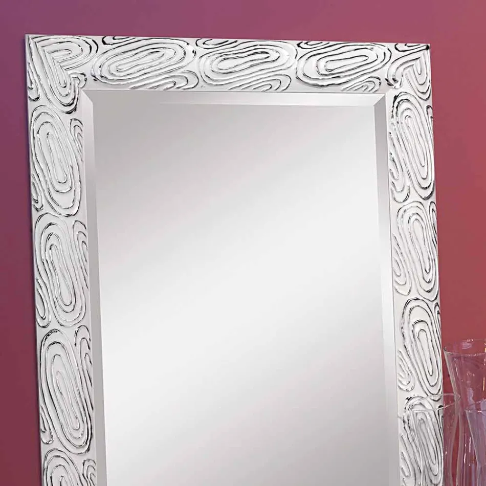 Guld, vit och silver väggspegel av trä Eugenio gjord i Italien Viadurini