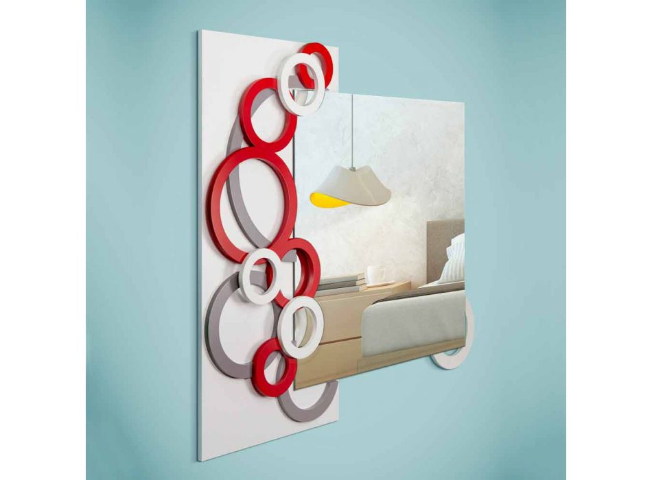 Modern design väggspegel vit rödgrå i trä - illusion Viadurini