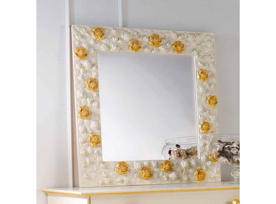 Mirror designer vägg dekorerad med rosor Flower Viadurini