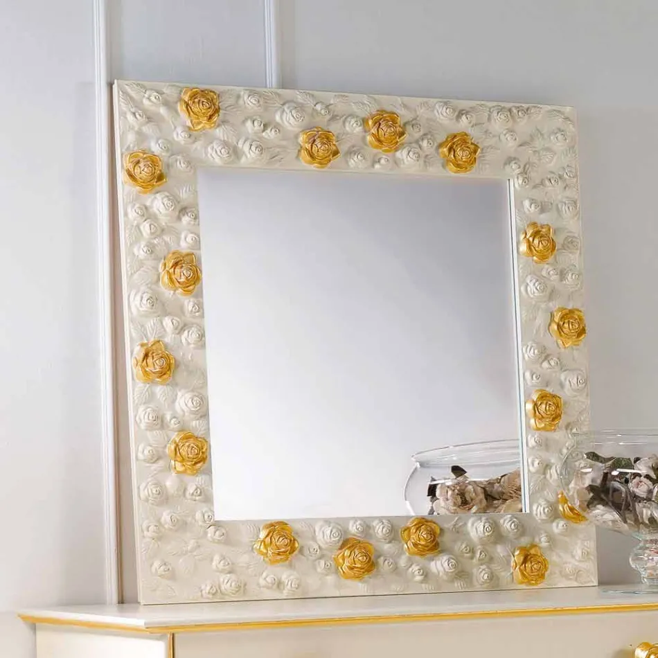 Mirror designer vägg dekorerad med rosor Flower Viadurini
