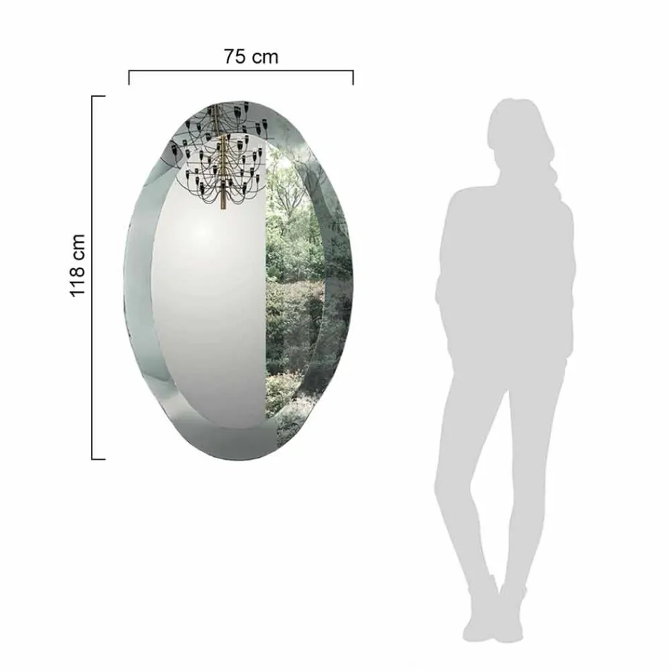 Oval väggspegel i vågigt kristallglas Tillverkad i Italien - Eclisse Viadurini