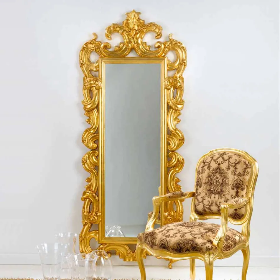 Mirror golv / vägg klassisk design, bladguld fullföljande Guerin Viadurini
