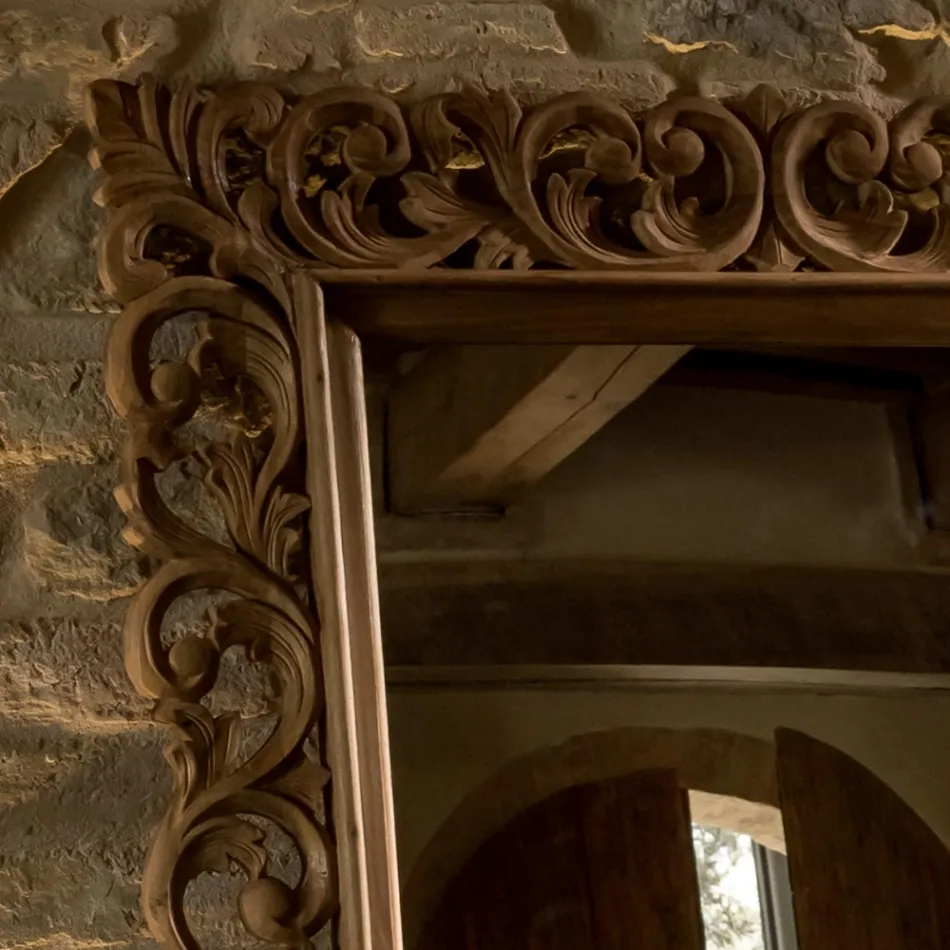 Snidad spegel tillverkad av massivt teakträ - Auguste Viadurini