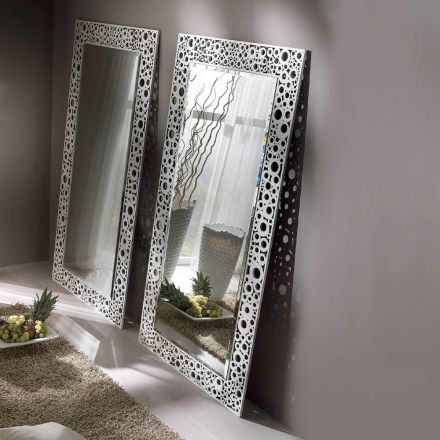 Rektangulär spegel i Silver och Black Leaf Tillverkad i Italien - Acca Viadurini