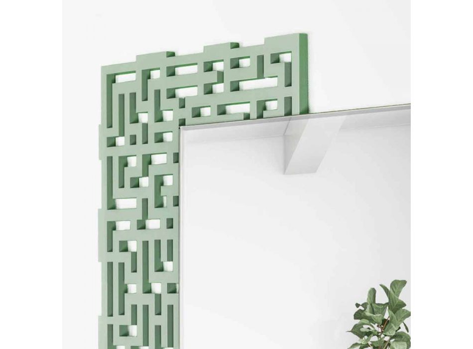 Fyrkantig väggspegel för modern design i dekorerat grönt trä - labyrint Viadurini