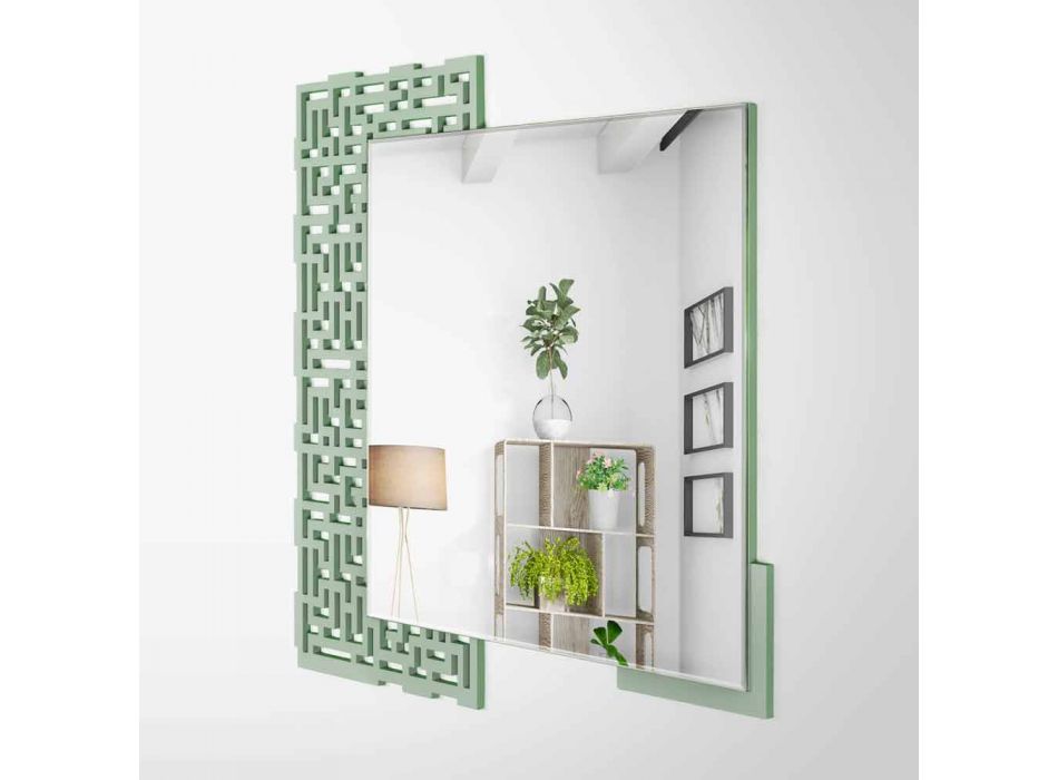Fyrkantig väggspegel för modern design i dekorerat grönt trä - labyrint Viadurini