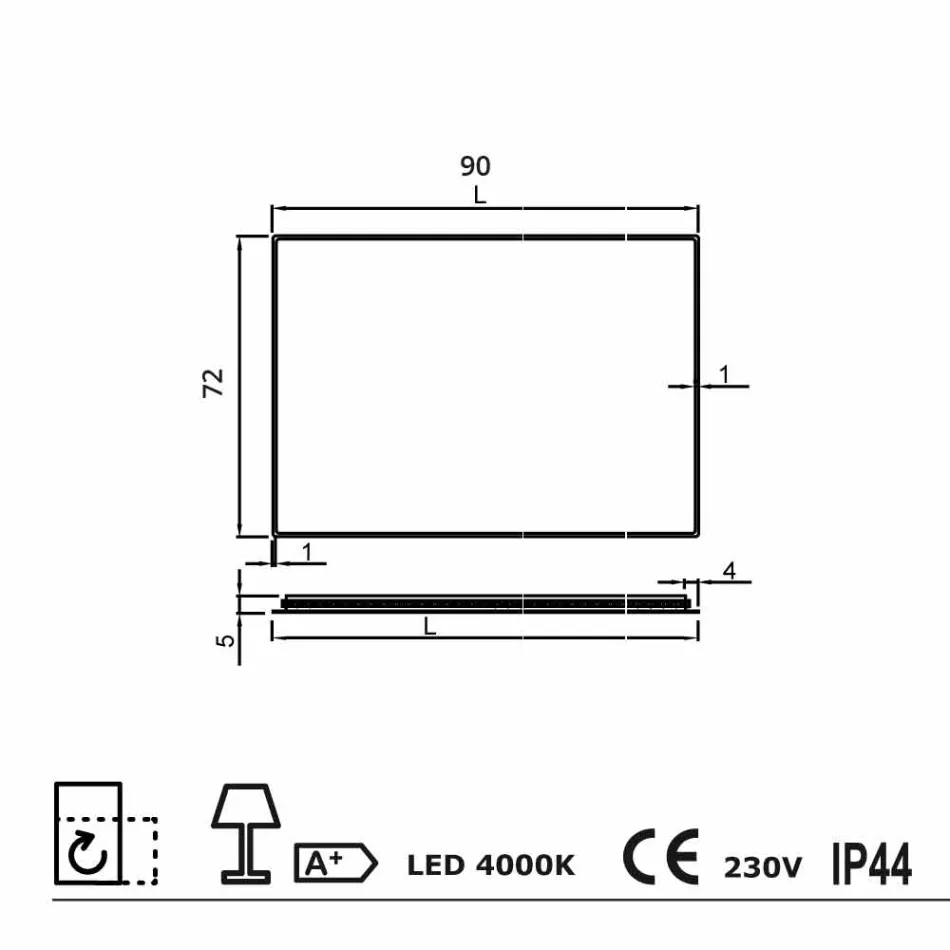 Vägg spegel med frostade kanter, LED-belysning, Tessa Viadurini